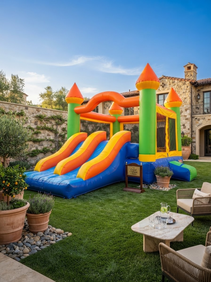 Green & Blue Castle Bouncer with Slide — Boutique Bounce Houses by Pristine Events — view 1 of 2